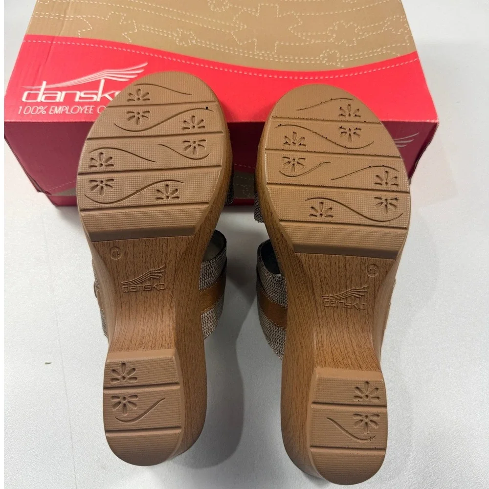 Dansko Jessie Lizard Sandal Womens 41 EU 10.5-11 M US Tan Wedge Buckle Slides